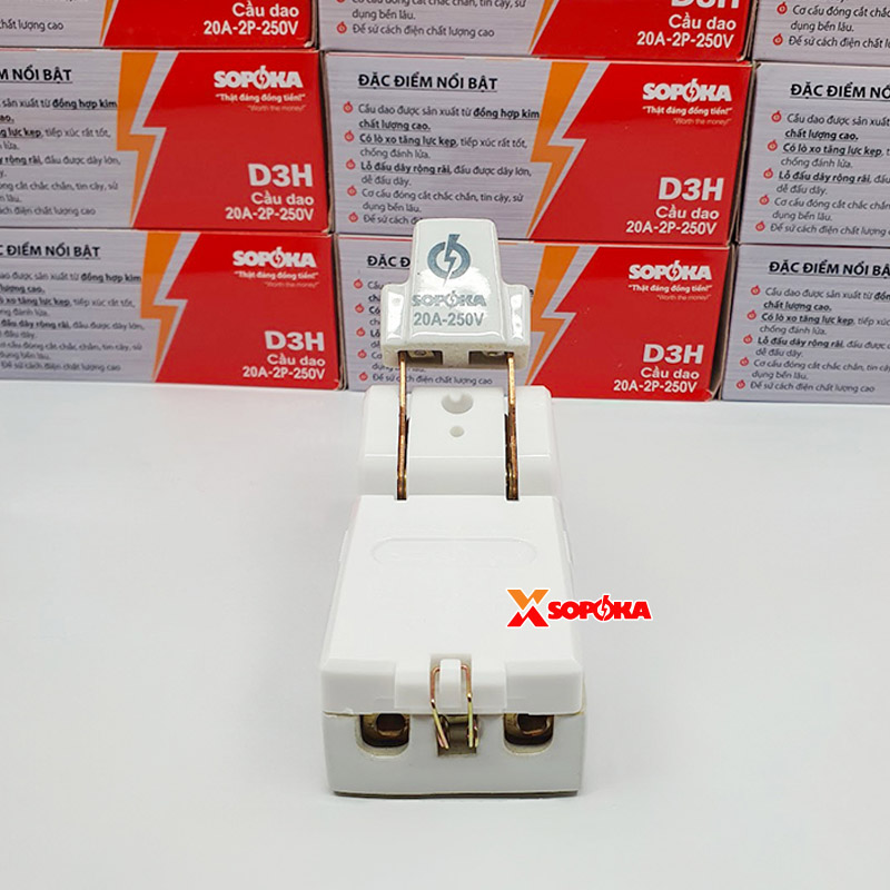 Cầu Dao Đế Sứ 1 Pha 20A-2P Màu Trắng D3H SOPOKA