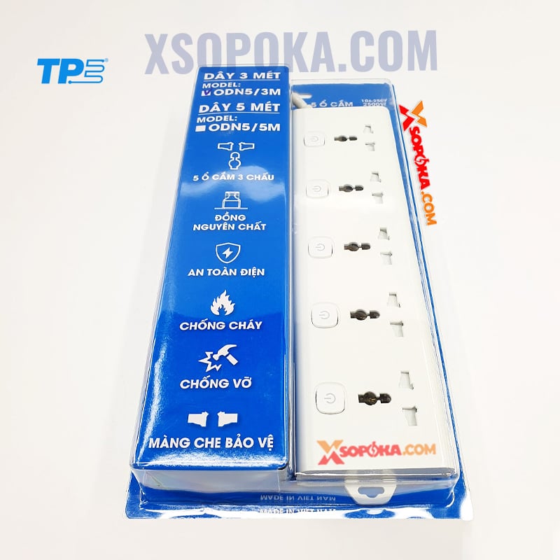 Ổ Cắm Điện 5 Lỗ 3 Chấu 5 Công Tắc Có Đèn Báo Nguồn TPE Tiến Phát