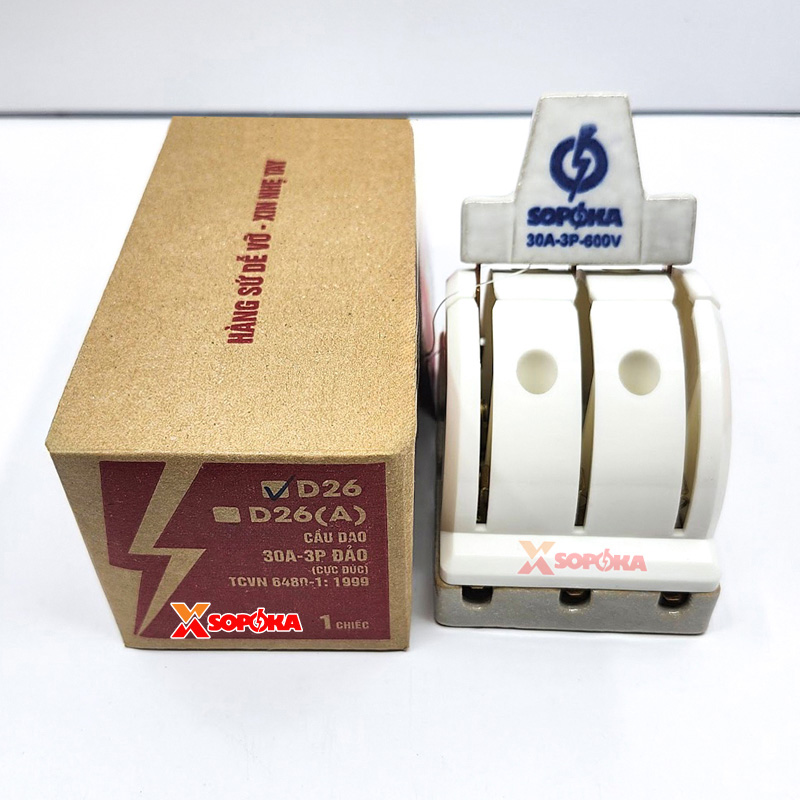 Cầu Dao Đảo Đế Sứ 3 Pha 30A 3P 2N 250V Cực Đúc D26 SOPOKA