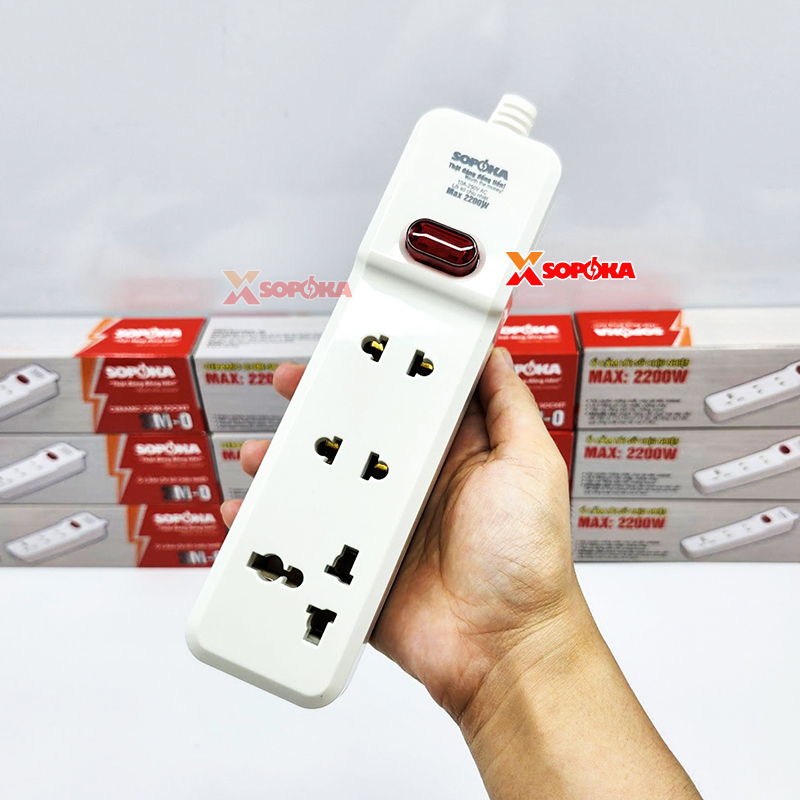 Ổ Cắm Điện 3 Lỗ 2200W Lõi Sứ Không Dây Có Công Tắc 3M-0 SOPOKA
