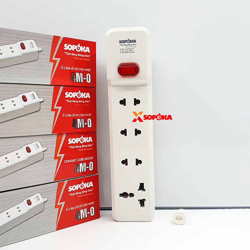 Ổ Cắm Điện 4 Lỗ 2200W Lõi Sứ Không Dây Có Công Tắc 4M-0 SOPOKA