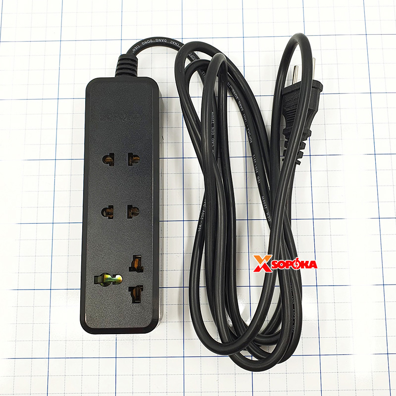 Ổ Cắm Điện 3 Lỗ 2200W Lõi Sứ Chịu Nhiệt Màu Đen 3K SOPOKA