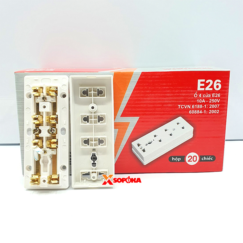 Ổ cắm điện 4 lỗ gắn tường gắn táp lô E26 SOPOKA