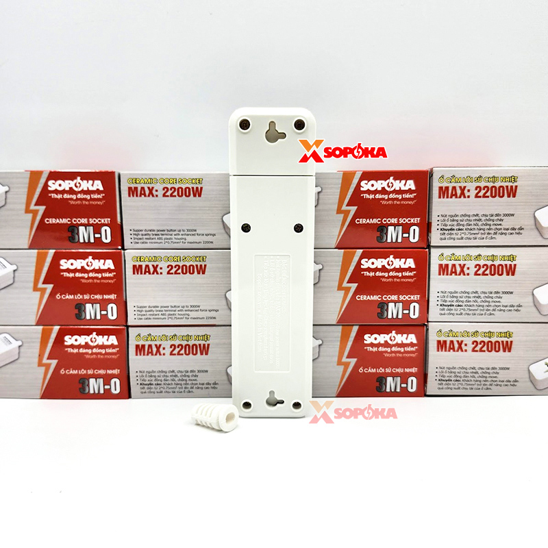 Ổ Cắm Điện 3 Lỗ 2200W Lõi Sứ Không Dây Có Công Tắc 3M-0 SOPOKA