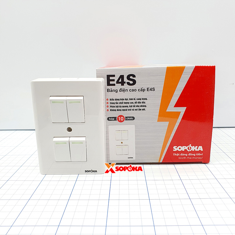 Bảng Điện Lắp Nổi Cao Cấp Dòng E 4 Công Tắc E4S SOPOKA