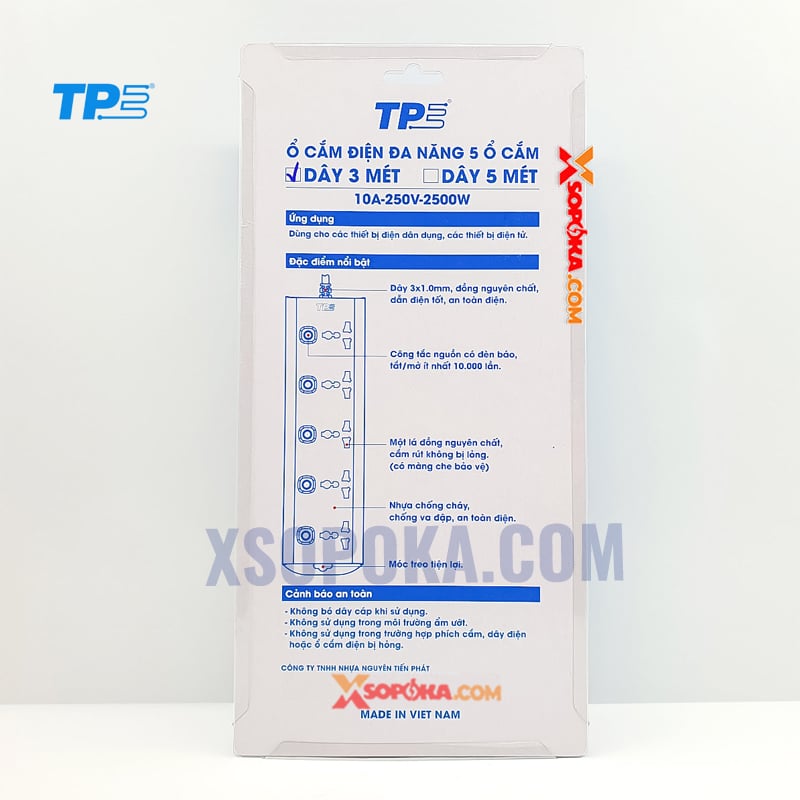 Ổ Cắm Điện 5 Lỗ 3 Chấu 5 Công Tắc Có Đèn Báo Nguồn TPE Tiến Phát