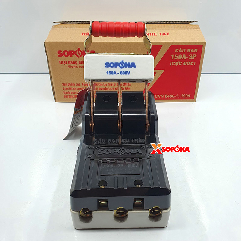 Cầu Dao Đế Sứ 3 Pha 3P 150A 600V Màu Đen D17 SOPOKA
