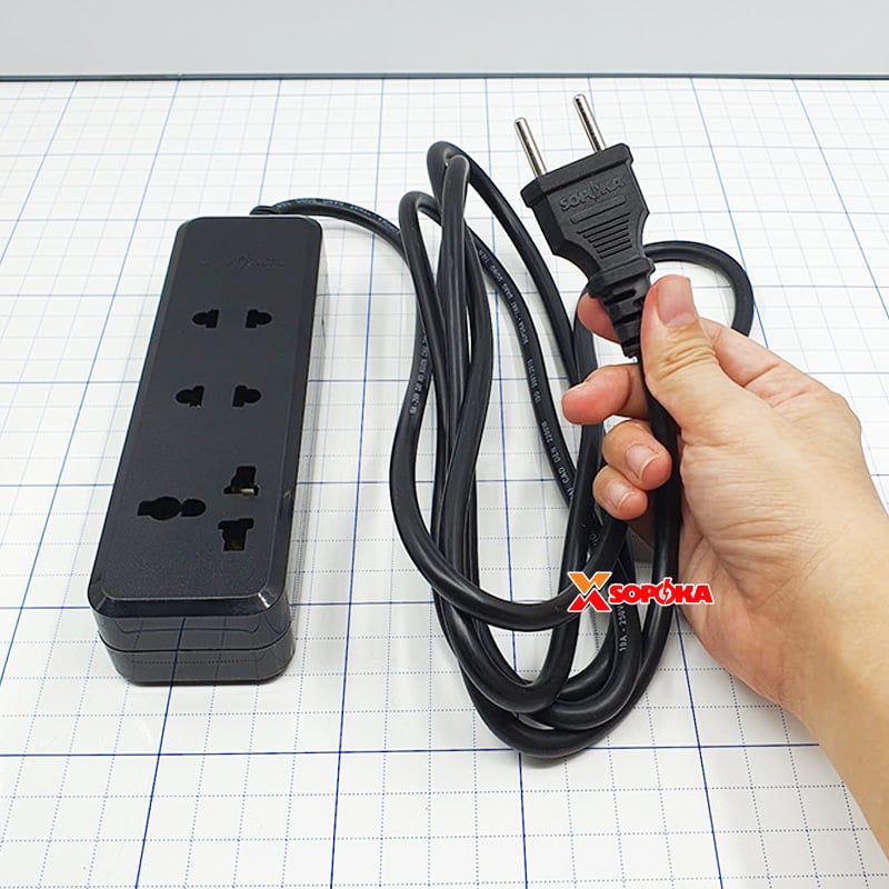Ổ Cắm Điện 3 Lỗ 2200W Lõi Sứ Chịu Nhiệt Màu Đen 3K SOPOKA