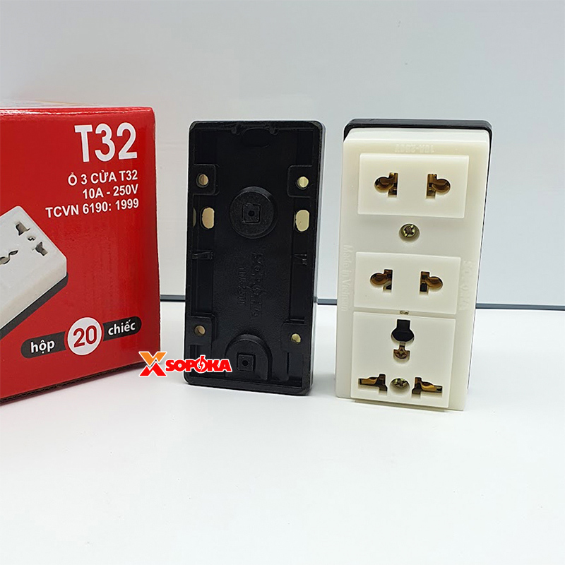 Ổ Cắm Điện SOPOKA 3 Lỗ Gắn Táp Lô T32 Chịu Nhiệt 170°C Chống Va Đập