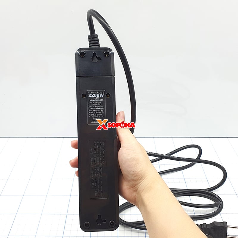 Ổ Cắm Điện 4 Lỗ 2200W Lõi Sứ – SOPOKA 4K | Chống Cháy, Chống “Move”, Công Tắc ON/OFF