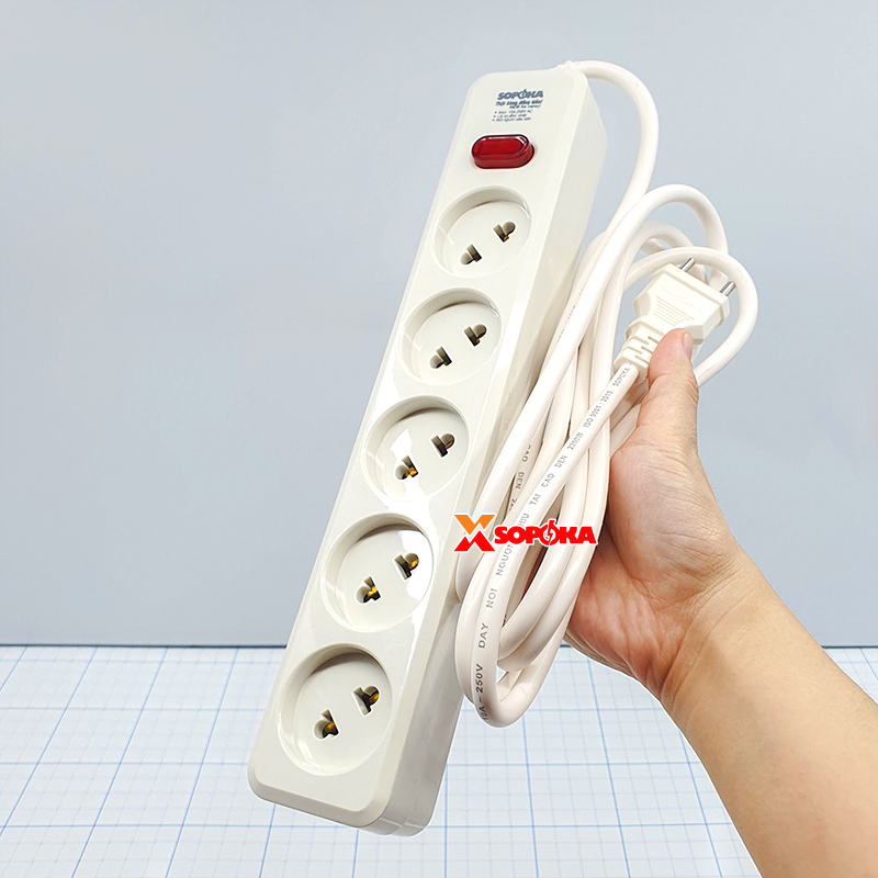 Ổ Cắm Điện 5 Lỗ Chéo Âm Lõi Sứ 2200W – Model 5L2 SOPOKA