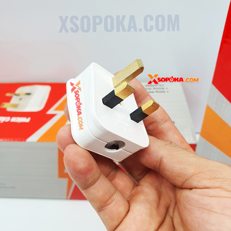 Phích Cắm 3 Chân Vuông Tiêu Chuẩn Anh BS1363 P14 SOPOKA – chịu tải 3000W, có cầu chì sứ 13A