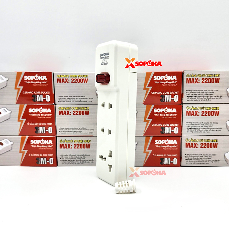 Ổ Cắm Điện 3 Lỗ 2200W Lõi Sứ Không Dây Có Công Tắc 3M-0 SOPOKA
