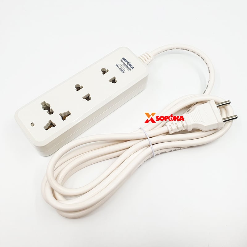 Ổ Cắm Điện 3 Lỗ 2200W Lõi Sứ Có Dây 3C2 SOPOKA – Chịu Nhiệt, Chống Cháy, Chống Vỡ