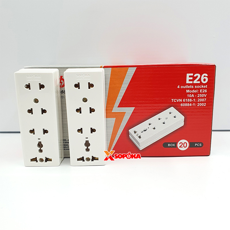 Ổ cắm điện 4 lỗ gắn tường gắn táp lô E26 SOPOKA