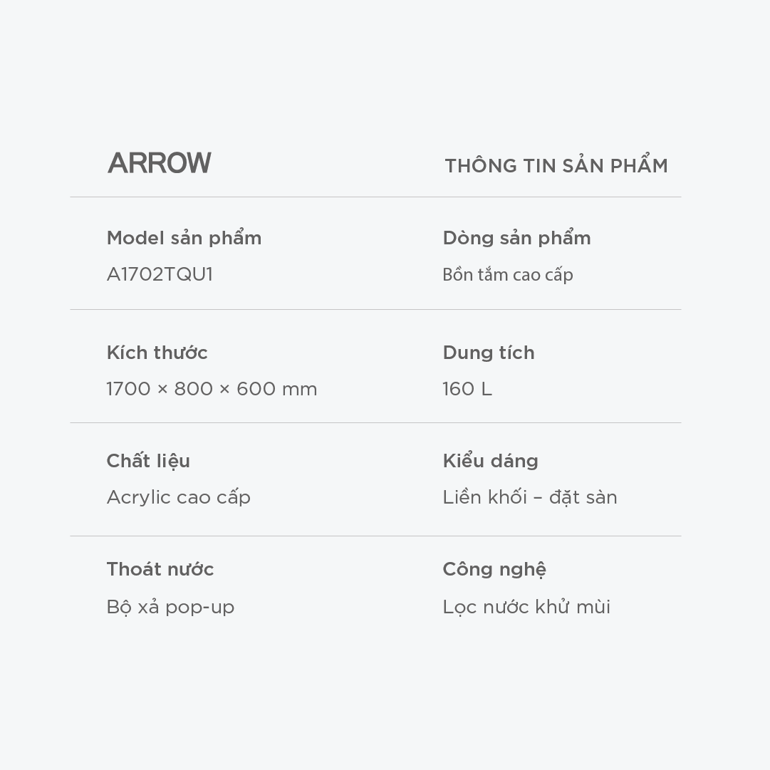 Bồn tắm cao cấp Arrow A1702TQU1