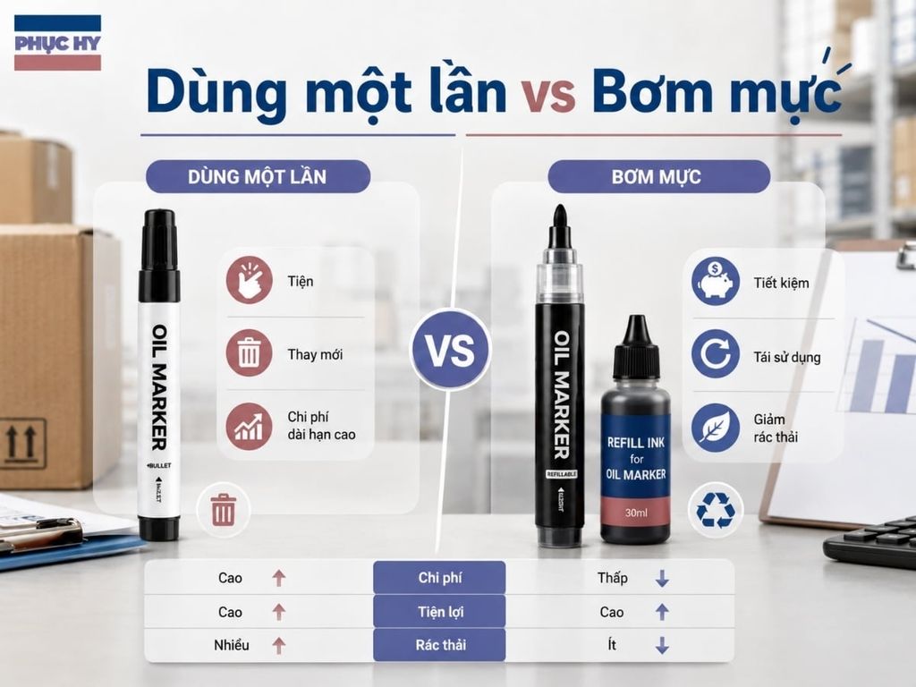 So sánh bút lông dầu bơm mực và bút lông dầu dùng một lần