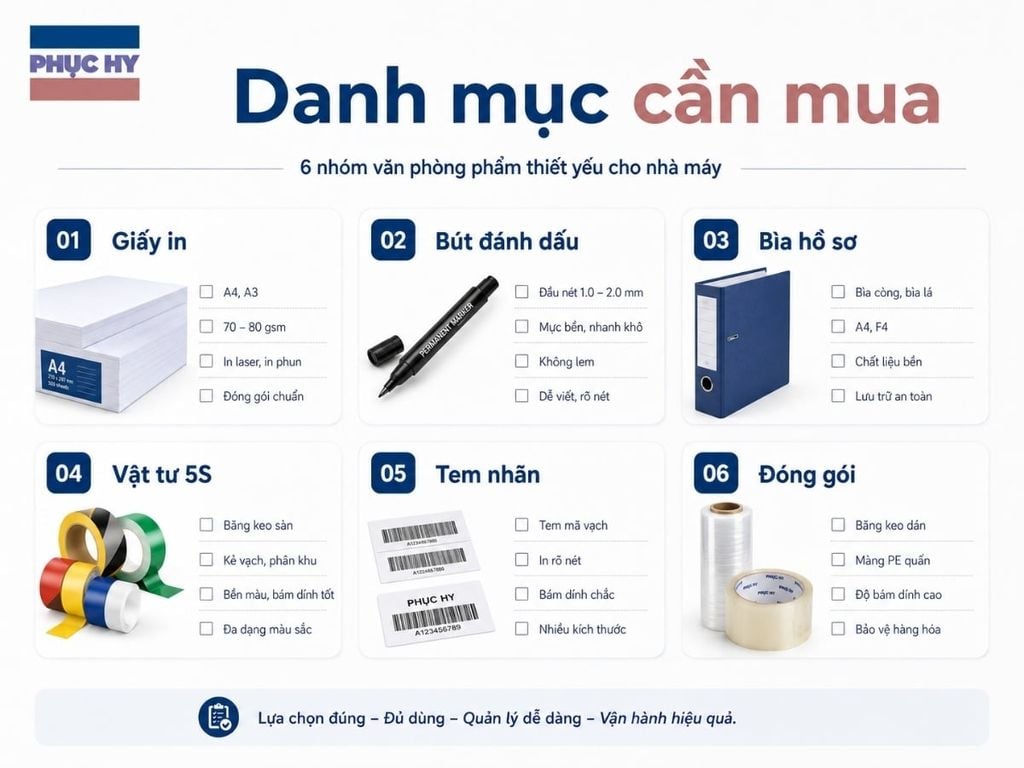 Danh mục văn phòng phẩm thiết yếu cho nhà máy