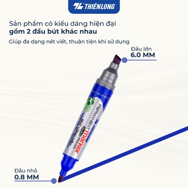 Bút lông dầu Thiên Long PM-09 hai đầu 0.8mm và 6mm, viết nét nhỏ chi tiết và nét to rõ ràng