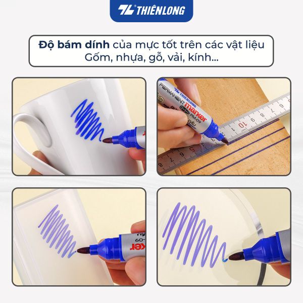Bút lông dầu Thiên Long PM-09 đa năng, viết được trên kính, nhựa, kim loại, gỗ và gốm sứ
