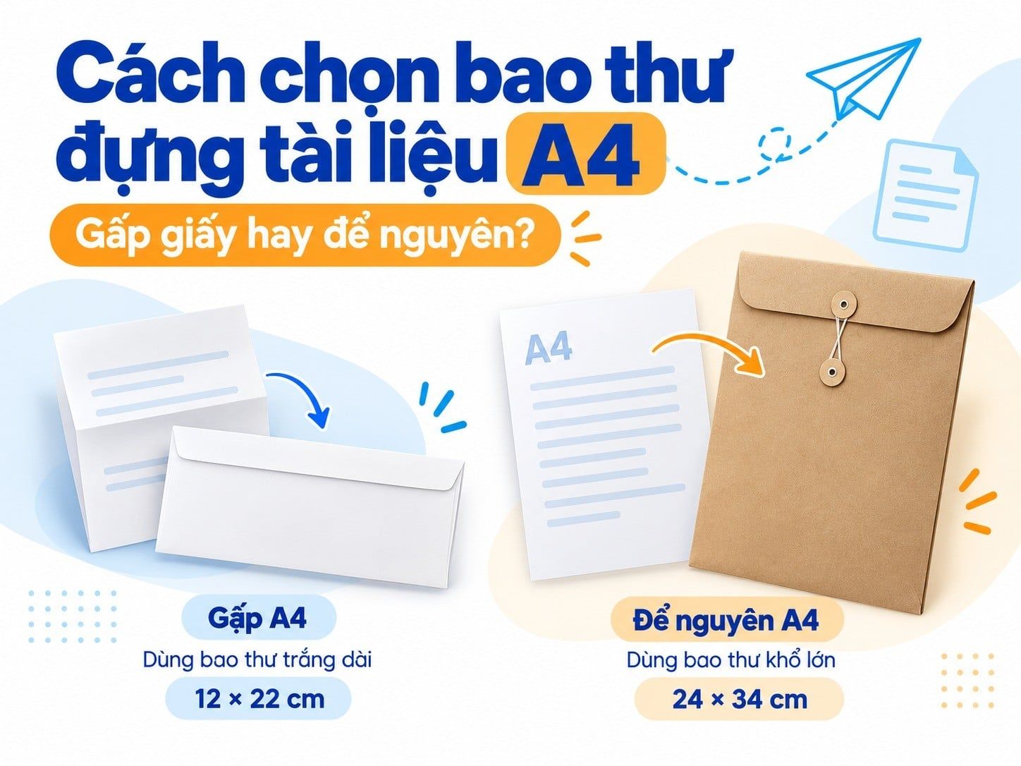 Cách chọn bao thư đựng tài liệu A4: gấp giấy hay để nguyên?