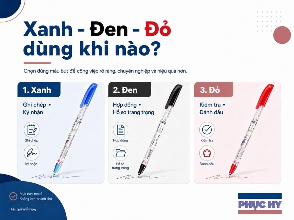 Chọn bút bi xanh đen đỏ cho văn phòng công ty