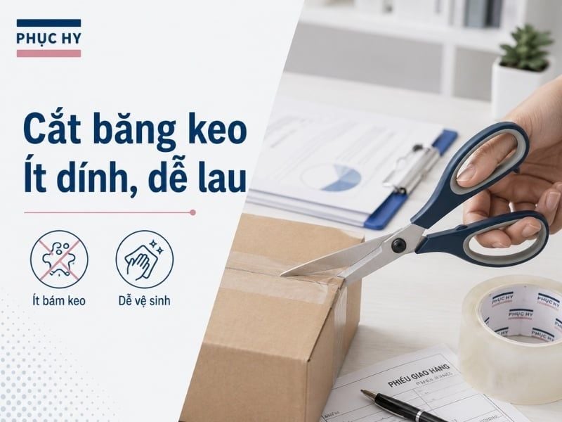 Kéo văn phòng cắt băng keo ít dính keo dễ vệ sinh