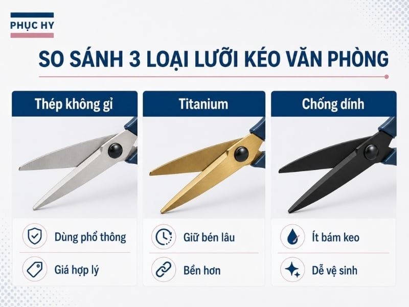 So sánh kéo thép không gỉ kéo titanium và kéo chống dính
