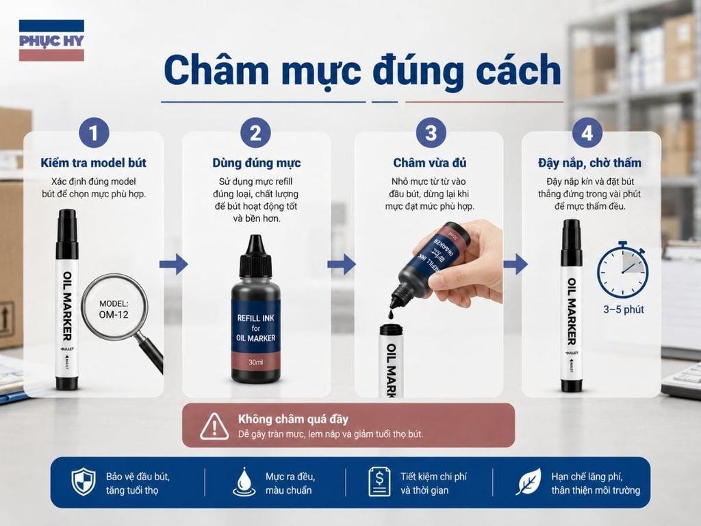 Quy trình châm mực bút lông dầu đúng cách