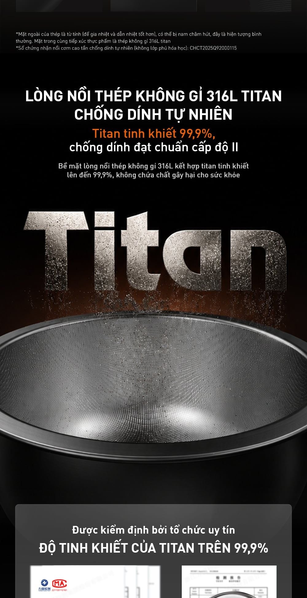Chất liệu Titan tinh khiết trên nồi cơm JNRC-40N6 Ultra