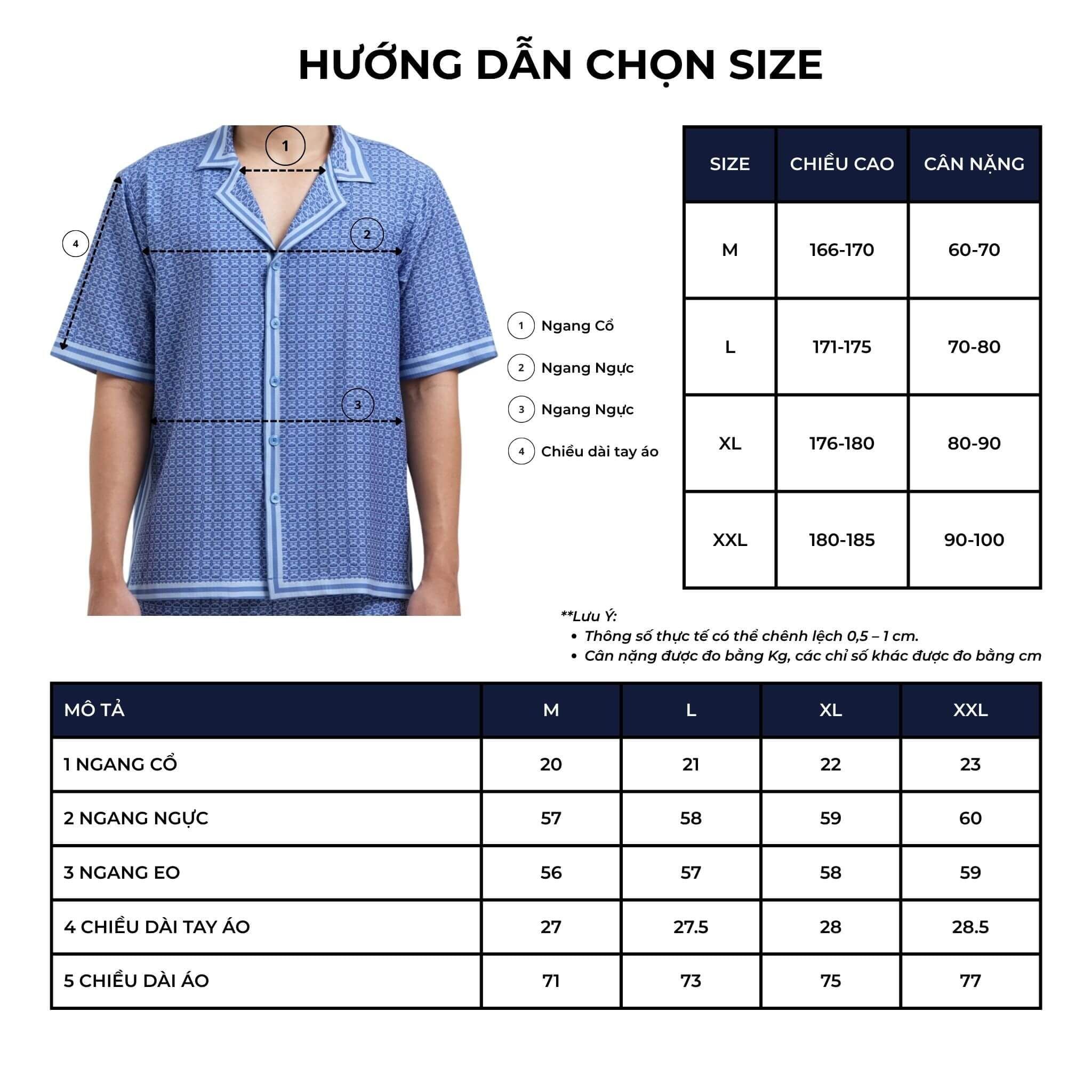 bảng size áo sơ mi