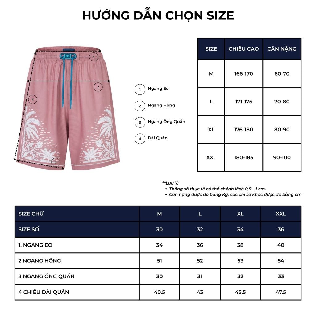 Bảng size chart quần short Pink Paradise