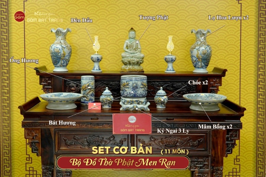 Bộ Đồ Thờ Phật (Cơ Bản 11 Món) Men Rạn