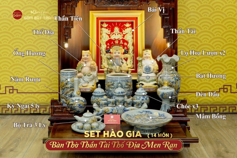 Bộ Đồ Thờ Thần Tài Thổ Địa (Hào Gia 14 Món) Men Rạn