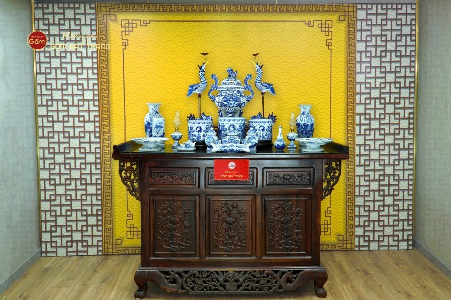 Bộ Đồ Thờ Gia Tiên (Cao Cấp 17 Món) Men Lam