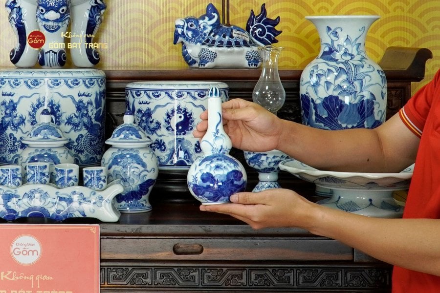 Bộ Đồ Thờ Gia Tiên (Cao Cấp 17 Món) Men Lam