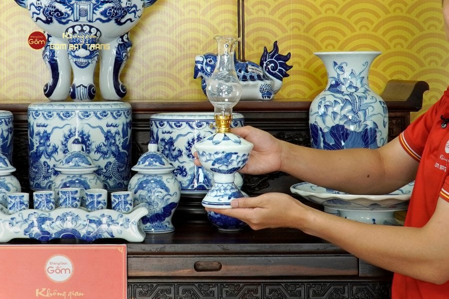 Bộ Đồ Thờ Gia Tiên (Cao Cấp 17 Món) Men Lam