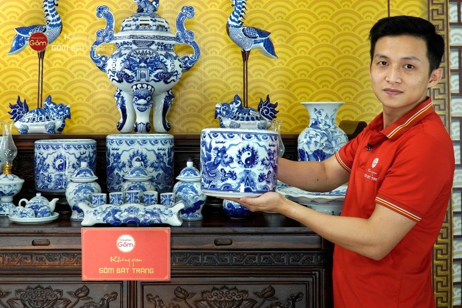 Bộ Đồ Thờ Gia Tiên (Cao Cấp 17 Món) Men Lam