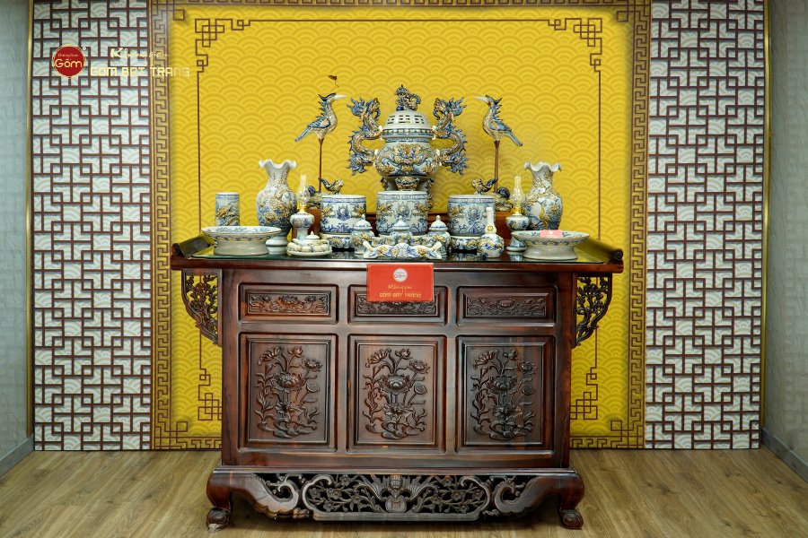 Bộ Đồ Thờ Gia Tiên (Cao Cấp 17 Món) Men Rạn