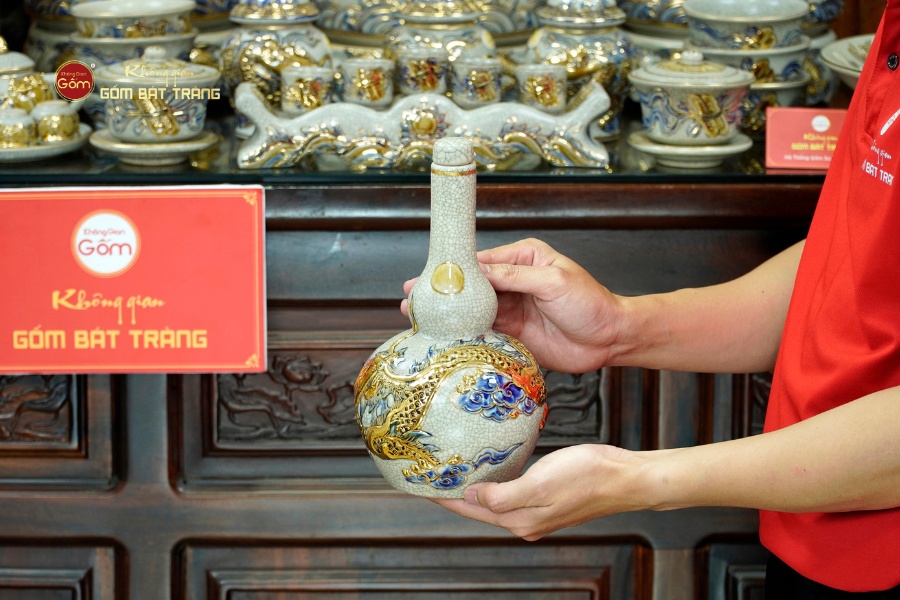 Bộ Đồ Thờ Gia Tiên (Cao Cấp 17 Món) Men Rạn Vẽ Vàng