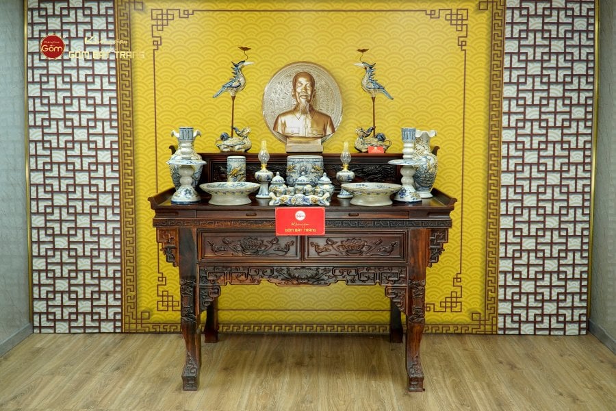 Bộ Đồ Thờ Bác Hồ (Cao Cấp 16 Món) Men Rạn