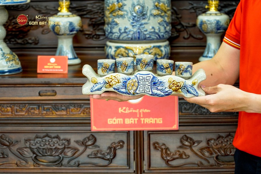 Bộ Đồ Thờ Bác Hồ (Cao Cấp 16 Món) Men Rạn