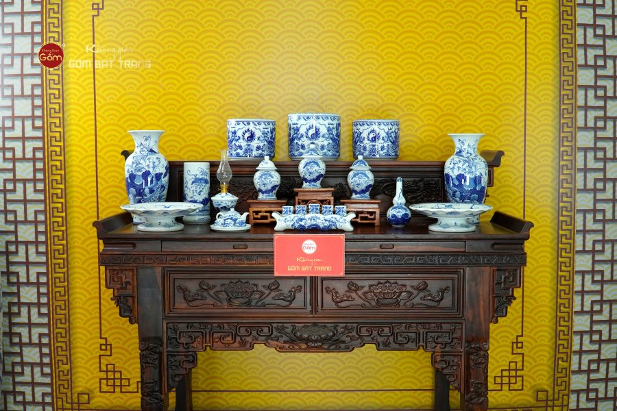Bộ Đồ Thờ Gia Tiên (Cơ Bản 15 Món) Men Lam