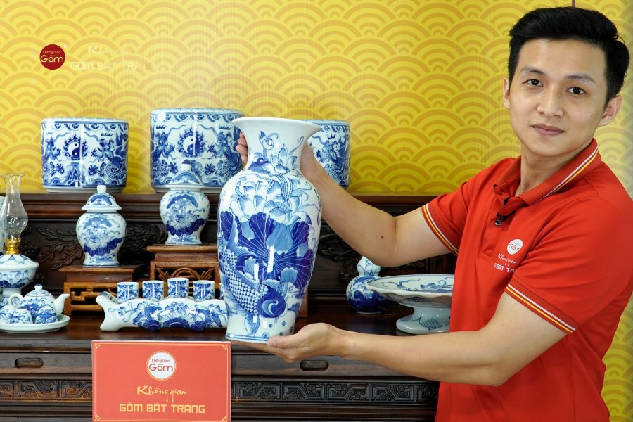 Bộ Đồ Thờ Gia Tiên (Cơ Bản 15 Món) Men Lam