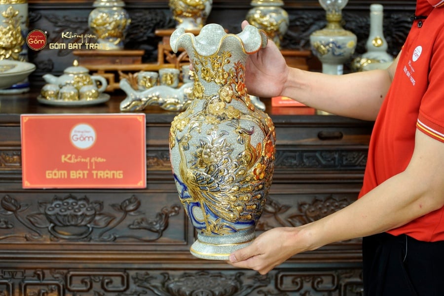 Bộ Đồ Thờ Gia Tiên (Cơ Bản 15 Món) Men Rạn Vẽ Vàng