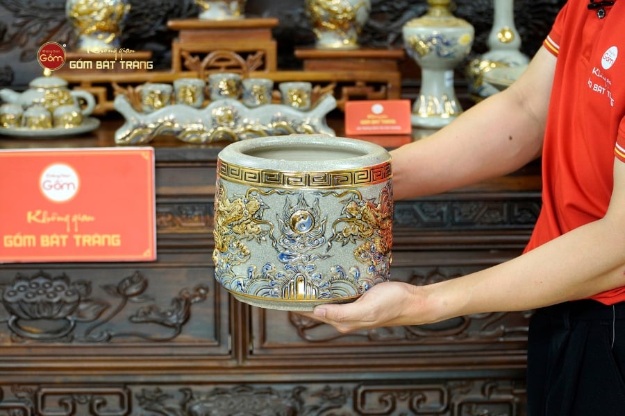 Bộ Đồ Thờ Gia Tiên (Cơ Bản 15 Món) Men Rạn Vẽ Vàng