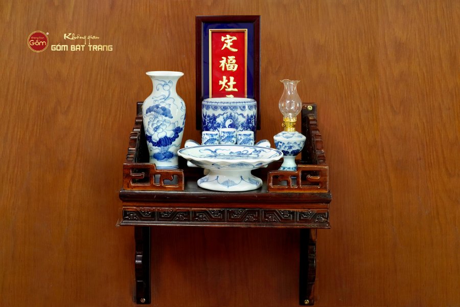 Bộ Đồ Thờ Ông Táo (Cơ Bản 6 Món) Men Lam