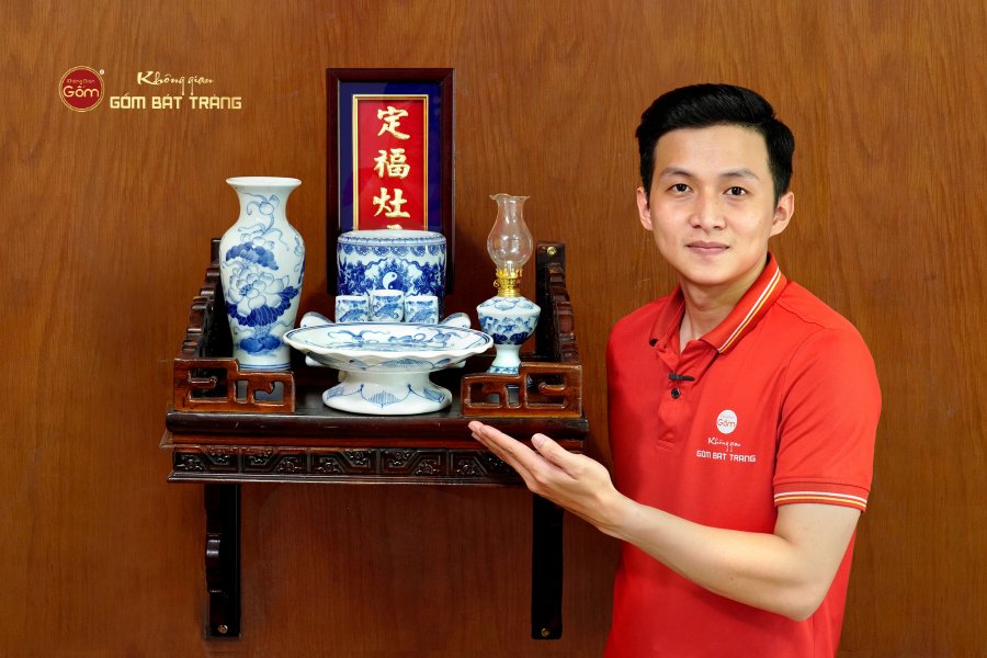 Bộ Đồ Thờ Ông Táo (Cơ Bản 6 Món) Men Lam