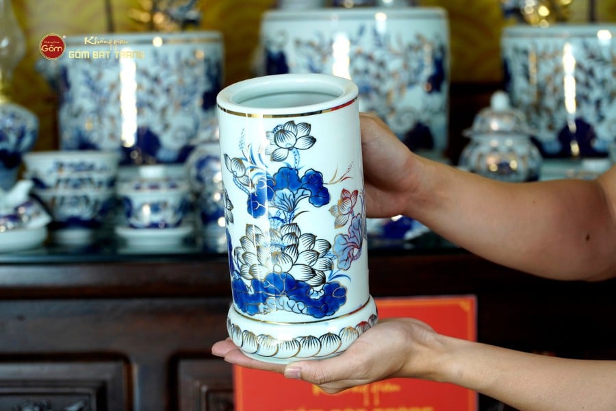 Bộ Đồ Thờ Gia Tiên (Hào Gia 31 Món) Men Lam Vẽ Vàng