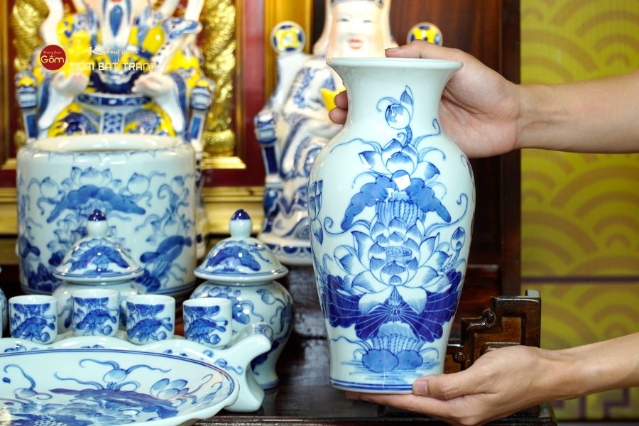 Bộ Đồ Thờ Thần Tài Thổ Địa (Hào Gia 14 Món) Men Lam